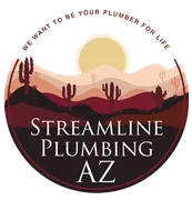 Streamline Plumbing AZ logo — desert landscape with saguaro cacti and the motto "We treat your plumbing like our own"